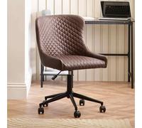 Luxe Swivel Office Chair - Curved Back - Adjustable Height - Brown and Black - Faux Leather and Metal