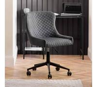 Luxe Swivel Office Chair - Curved Back - Adjustable Height - Grey Velvet and Black - Fabric and Metal