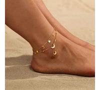 Luxe Tones Cassia Luxe 18k Gold Double Layer Celestial Moon and Star Gold Anklet