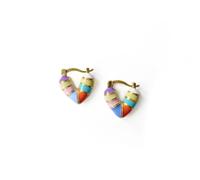 Luxe Tones Women's Capri Candy Stripe Enamel Mini Heart Hoop Earrings Luxe Tones Multicolor One Size
