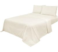 Luxe-Trends 4pc Sheets Set Cream Double (Fitted Sheet, Flat Sheet, Matching Pillowcases Pair) Non Iron Wrinkle Free Bed Sheets, Percale Polycotton Bedding UK Sizes (Cream, Double)