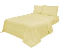 Luxe-Trends 4pc Sheets Set Lemon Double (Fitted Sheet, Flat Sheet, Matching Pillowcases Pair) Non Iron Wrinkle Free Bed Sheets, Percale Polycotton Bedding UK Sizes (Lemon, Double)