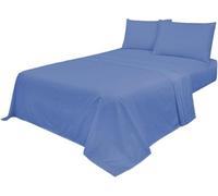 Luxe-Trends 4pc Sheets Set Mid Blue Super King (Fitted Sheet, Flat Sheet, Matching Pillowcases Pair) Non Iron Wrinkle Free Bed Sheets, Percale Polycotton Bedding UK Sizes (Mid Blue, Super King)