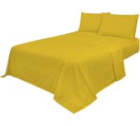 Luxe-Trends 4pc Sheets Set Mustard Double (Fitted Sheet, Flat Sheet, Matching Pillowcases Pair) Non Iron Wrinkle Free Bed Sheets, Percale Polycotton Bedding UK Sizes (Mustard, Double)