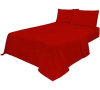 Luxe-Trends 4pc Sheets Set Red Double (Fitted Sheet, Flat Sheet, Matching Pillowcases Pair) Non Iron Wrinkle Free Bed Sheets, Percale Polycotton Bedding UK Sizes (Red, Double)