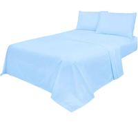 Luxe-Trends 4pc Sheets Set Sky Blue King (Fitted Sheet, Flat Sheet, Matching Pillowcases Pair) Non Iron Wrinkle Free Bed Sheets, Percale Polycotton Bedding UK Sizes (Sky Blue, Kingsize)