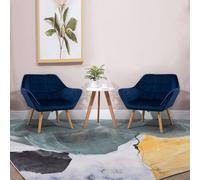 HOMCOM Luxe Velvet-Feel Accent Chair w/ Wide Arms Slanted Back Wood Legs Blue