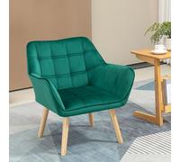 Luxe Velvet-Feel Accent Chair w/ Wide Arms Slanted Back Padding Wood Legs HOMCOM Green One Size