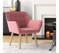 HOMCOM Armchair Accent Chair, Vanity Chair with Wide Arms, Slanted Back, Padding, Metal Frame, Wooden Legs, Home Bedroom Furniture Seating, Pink