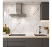 Luxe White & Gold Matt Marble Effect Textured Porcelain Indoor Wall & Floor Tile, Pack Of 2, (L)800mm (W)800mm