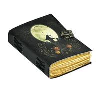 Luxeam Blank Spell Book of Shadows Journal With Lock Clasp Prop Vintage Handmade Leather Diary Embossed Prayer Pagan Antique Witchcraft Supplies Wiccan Notebook Daily Witch Gifts (Spooky Cat)