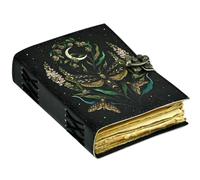 Luxeam Blank Spell Book of Shadows Journal With Lock Clasp Prop Vintage Handmade Leather Diary Embossed Prayer Pagan Antique Witchcraft Supplies Wiccan Notebook Daily Witch Gifts (Moth Skull)