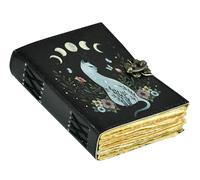 Luxeam Blank Spell Book of Shadows Journal With Lock Clasp Prop Vintage Handmade Leather Diary Embossed Prayer Pagan Antique Witchcraft Supplies Wiccan Notebook Daily Witch Gifts (Cat on the Hill)