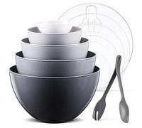 Luxear 0.2-4.6L Large Mixing Bowls with Lid Set of 5, Plastic Stackable Nesting Bowl with Fork or Spoon for Cooking, Storage, Baking, Fruit, Salads, Microwave, Dishwasher and Freezer, BPA-Free