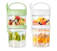 Luxear 2 Pack Breakfast Cereal Cups with Lids and Spoon, 560ml + 360ml Reusable Cereal Yogurt Cups, BPA-Free, Overnight Oats Jar Ideal for Oats, Granola, School, Office, Travel, Green and white