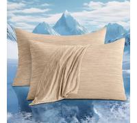 Luxear 2 Pack Cooling Pillowcases for Night Sweats, Cool Pillow Cases with Arc-chill 3.0 Cooling Fiber Q-Max 0.5 Soft and Breathable, Machine Washable 50x75cm-Beige