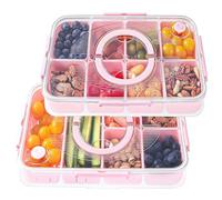 Luxear 2 Pack Divided Snack Box with Compartment, Divided Snack Serving Tray Reusable with Lid Handle, Food Storage Container Organiser for Snackle Box Appetizers Charcuterie Container,Pink