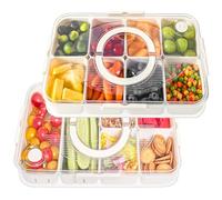 Luxear 2P Divided Snack Box with Lid Handle, Divided Snack Serving Tray Removable Compartment, Reusable Food Storage Container Organiser for Snackle Box Appetizers Charcuterie Container