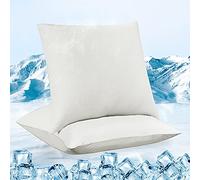 Luxear Cooling Pillow Cases 2 Packs Silky Soft Q-Max>0.5 Pillowcase Standard Arc-Chill Anti-Static For Hair Skin Stretch Cool Pillow Covers With High Elasticity 80x80cm White Stripes