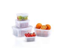 Luxear Fresh Food Storage Containers for Fridge Kitchen Storage Keep Fresh Produce Saver Microwave Safe BPA Free with Colander, Vegetable Lettuce Salad Fruit Plastic Containers Sets 4 for Fridge White
