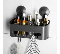 Luxear Grey Shower Caddy Suction Bathroom Caddy No Drilling Max Hold 20KG Shower Shelf Suction Holder Shower Organiser Heavy Duty with Hooks for Storage Shower Accessories Kitchen Rack