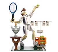 LUXEBLOCKS Tennis Champion Building Set for Adults - 482Pcs Kit with Metal Racket, 30 Mini Balls, Trophy & Scoreboard Stickers - Poseable Figure on Grass Court Model, Collectible Sports Diorama