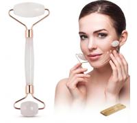 LuxeCare Jade Roller & Gua Sha Set, Natural White Jade Face Roller & Gua Sha Tool for Face Massage, Eye, Neck & Skin Care, Anti-Aging, Reduce Puffiness, Improve Skin Glow, Self Care Gift