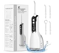 LuxeCare Water Dental Flosser with 5 Pressure Settings, 6 Nozzles, 330ml Tank, Rechargeable, Removes Plaque and Food Debris (White)