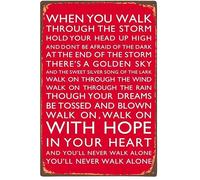 LuxeGlee Wall Sign Decor Football Club Chant YOU'LL NEVER WALK ALONE Metal Tin Signs Vintage Retro Wall Signage Hanging Sign Art Collection for Bar Pub Gastropub Bistro Cafe