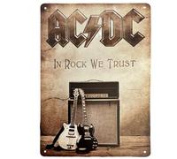 LuxeGlee Wall Sign Decor ''IN ROCK WE TRUST'' Metal Tin Signs Vintage Retro Wall Signage Hanging Sign Art Collection for Bar Pub Gastropub Bistro Cafe