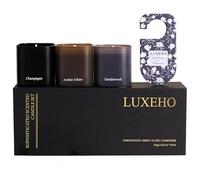 LUXEHO Luxury Scented Candle Set - Champagne, Sandalwood & Amber | Natural Soy & Carnauba Wax | 3 x 4.23 oz | 75+ Hours Burn | Smokeless, Non-Toxic & Elegant Aromatherapy Gift for Home & Relaxation