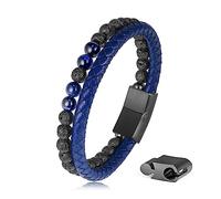 LUXEJEW Gifts for Men - Mens Bracelet, Beaded Leather Bracelets for Men 6mm Tiger Eye Lava Rock Stone Handmade Bracelets Adjustable Stainless Steel Magnetic Clasp Mens Jewelry Gifts, 8+0.5 Inch, Stone