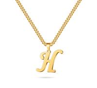 LUXEJEW Initial A-Z Letter Necklace for Men Boys Women, Stainless Steel Cuban Link Chain Letter Pendant Necklaces Capital Monogram Necklace Jewelry Gifts for Men 20+2 Inches, Letter H, Stainless Steel