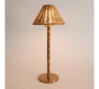 LUXELYKOS Bamboo Cordless LED Table Lamp - Rechargeable 24-Hour Battery, Dimmable Warm Light, 15" Portable Wireless Lamp with Remote for Indoor/Outdoor Use, Home, Patio, Restaurant - Natural Rattan