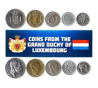Luxembourg 5 Mixed Coins | 25 Centimes - 10 Francs | Luxembourgish Currency Since 1964