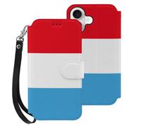 Luxembourg Flag Printed Wallet Phone Case Slim Cute Cellphone Protective Cover Hanging Rope Unisex Compatible with iPhone 16/16 Plus/16 Pro/16 Pro Max/16 E