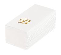 Luxenap Rectangle Gold Letter B White Paper Napkin - Air Laid, Cursive Font - 15 3/4" x 8" - 50 Count Box