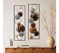 LuxenHome Metal Wall Art - 2 Pieces Abstract Decorations, 36" Brown Living Room Decor with Frame, Hanging Art for Bedroom, Dining Room