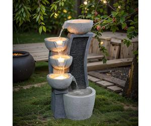 LuxenHome Pot Cascading Outdoor Garden Water Feature with LED Lights