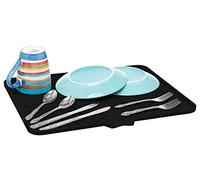 Luxet Silicone Dish Drying Mat with Built-in Drain Lip - Hygienic Drying Pad - Sturdy Compact Easy to Clean Tray Protects Surfaces Prevents Water Build Up -16.5 x 13 Inches (black)