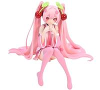 Luxetoys Cherry Miku Anime Figures Pink Character Figure with Miniature and Sitting Posture 11cm Model Statue for Desktop and Decoration (Opened Eyes Miku)