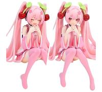 Luxetoys Cherry Miku Anime Figures Pink Character Figure with Miniature and Sitting Posture 11cm Model Statue for Desktop and Decoration (2 PCS)