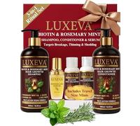LUXEVA 3 in 1 Biotin & Rosemary Hair Growth Shampoo & Conditioner Set For Thicker, Fuller Hair | Sulphate Free Shampoo, Conditioner & Serum for Volume & Scalp Revival with Visible Results in Weeks