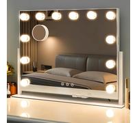 LuxeVue Makeup Mirror with Lights, HD Vanity Mirror with 3 Color Modes, Touch Sensor, 360 Rotatable Metal Frame, Detachable 3.5" 10X Magnifying Mirror, White Gift-Ready for Her or Bedroom