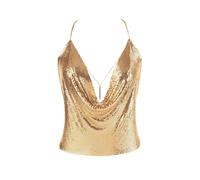 Luxexy Gold Sexy Tops for Women Sparkly Deep V Neck Crop Tank Tops Cami Body Chain Top - Gold - M