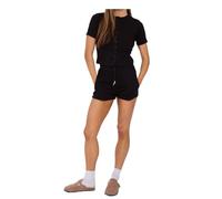 LUXFAB 2-Piece Ribbed Jersey Set Use both relaxation and style Women’s Cotton Top and Shorts Set - 2 Piece co-ord Button Front Crop Top with Drawstring Short (Black, M - L)