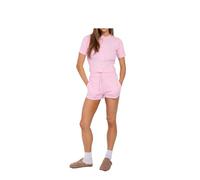 LUXFAB 2-Piece Ribbed Jersey Set Use both relaxation and style Women’s Cotton Top and Shorts Set - 2 Piece co-ord Button Front Crop Top with Drawstring Short (Pink, XS - S)