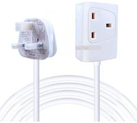 LUXFAB 4-Gang Extension Lead, 4m Power Adapter, Multi-Socket Mains Strip, White, 3-Pin, for Home, Electronics, Heavy Duty and Office Appliances (White, 1 Way 2 Meter White)