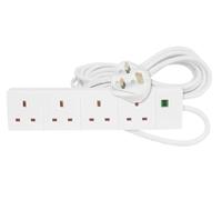 LUXFAB 4-Gang Extension Lead, 4m Power Adapter, Multi-Socket Mains Strip, White, 3-Pin, for Home, Electronics, Heavy Duty and Office Appliances (White, 4 Way 2 Meter White)
