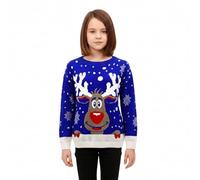 LUXFAB Children's Kids Girls Boys Merry Christmas Reindeer Rudolph On The Wall Christmas Long Sleeve Pompom Xmas Jumper 5-13